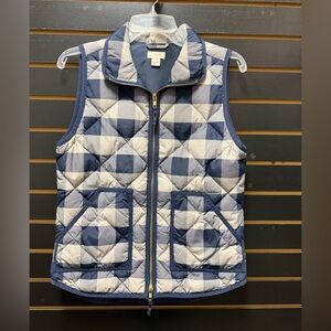 J.Crew Navy Buffalo Check Quilted Puffer Vest Down Filled XS